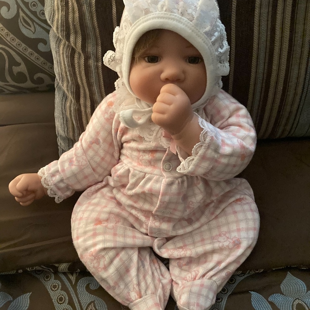 Adorable Pink Baby Doll with Lace Bonnet